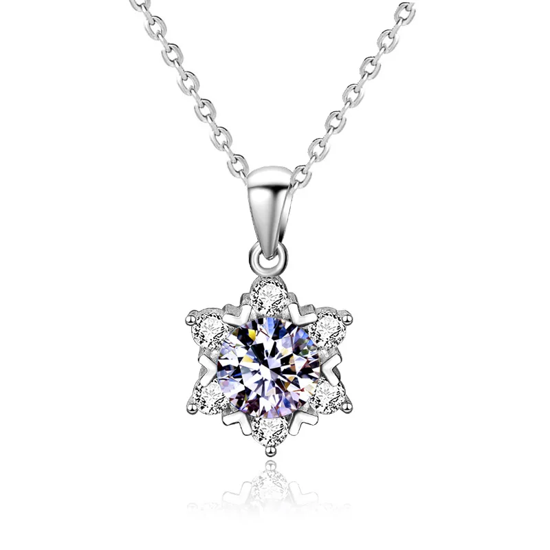 

Fine Moissanite Jewelry 925 Sterling Silver Snowflake Pendant Bling Iced Out Round Cut Diamond Pendant Necklace For Women