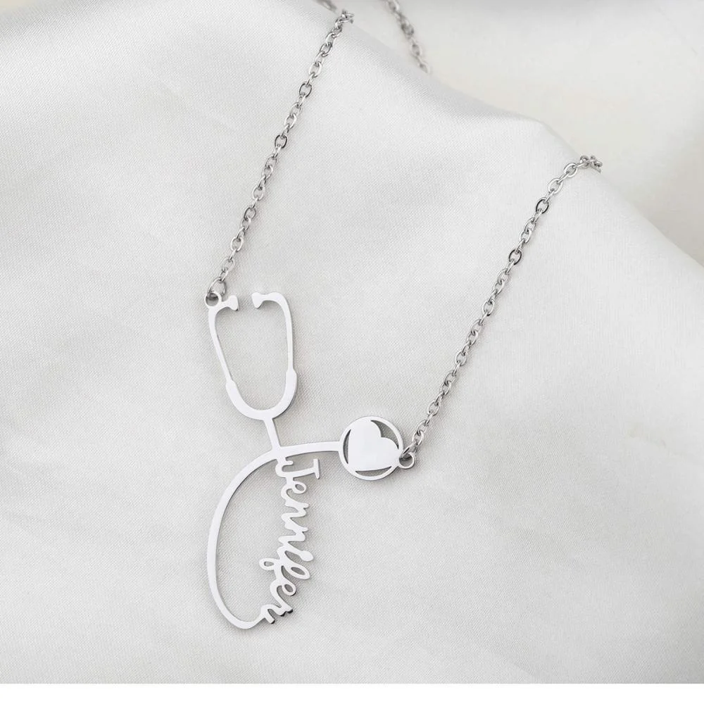 Stethoscope Necklace Custom Name Necklace 925 Sterling Silver Jewelry ...