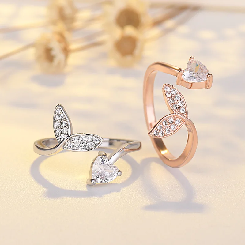 

Trendy Design 18k Gold Plated Fish Tail Open Ring Cubic Zircon Fish Tail Engagement Ring