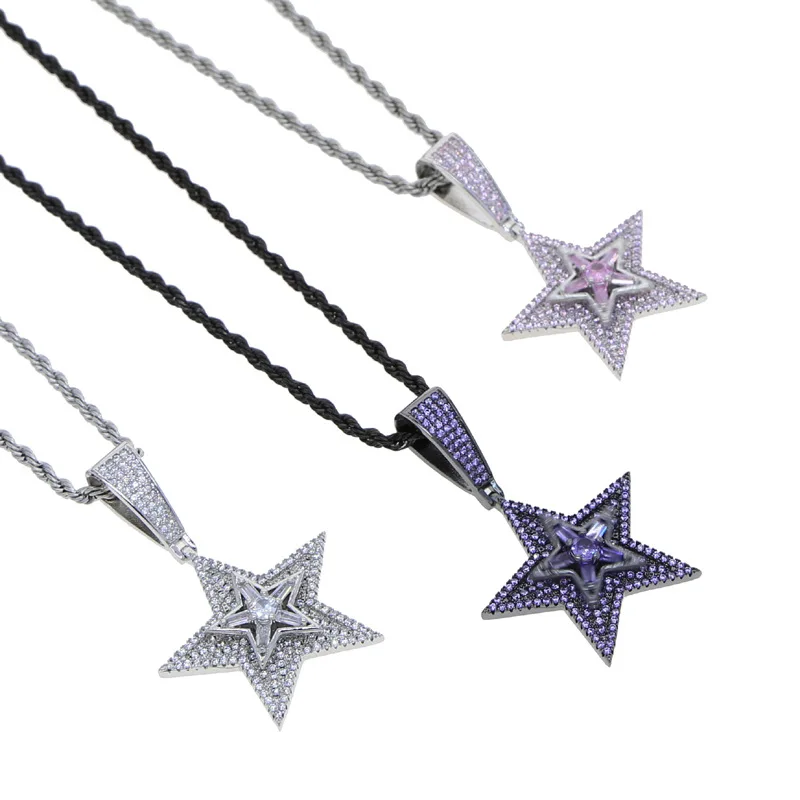 

New Rotatable Star Pendant Fashion AAA Iced Out Zircon Jewelry Rotatable Men's Necklace