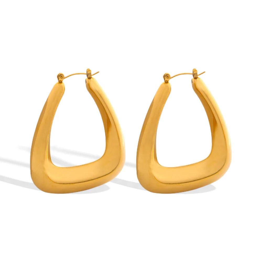 

High End Exaggerate Stainless Steel Big Earring Non Tarnish Waterproof Jewelry U Shaped 18K Gold Plated Chunky Hoop Earrings