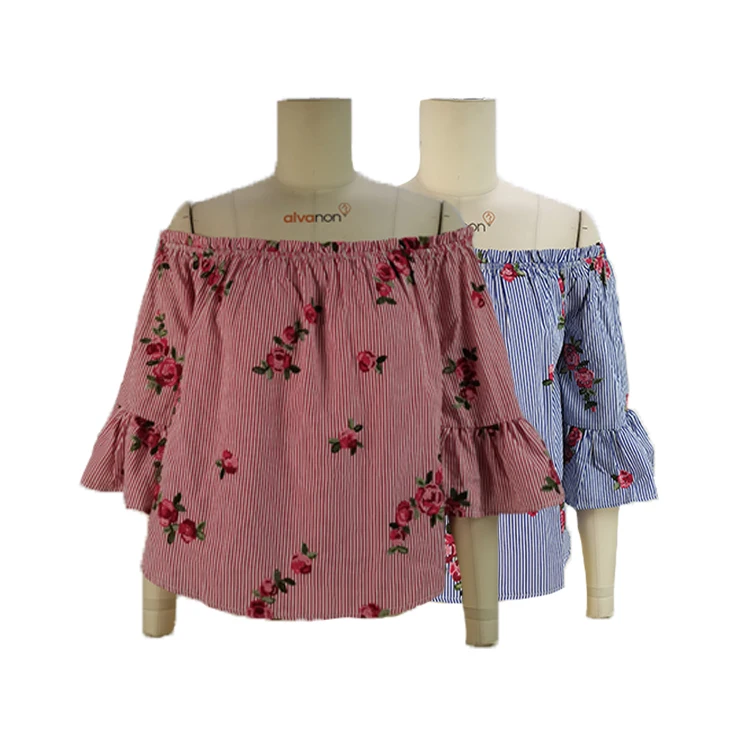 

New style casual clothing for women long sleeves off-the-shoulder 100% polyester women blouse daily wear, Customized color acceptable