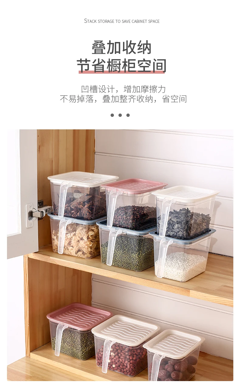 Square Handle Food Storage Organizer Boxes Refrigerator Fridge Plastic Storage Containers with Lids