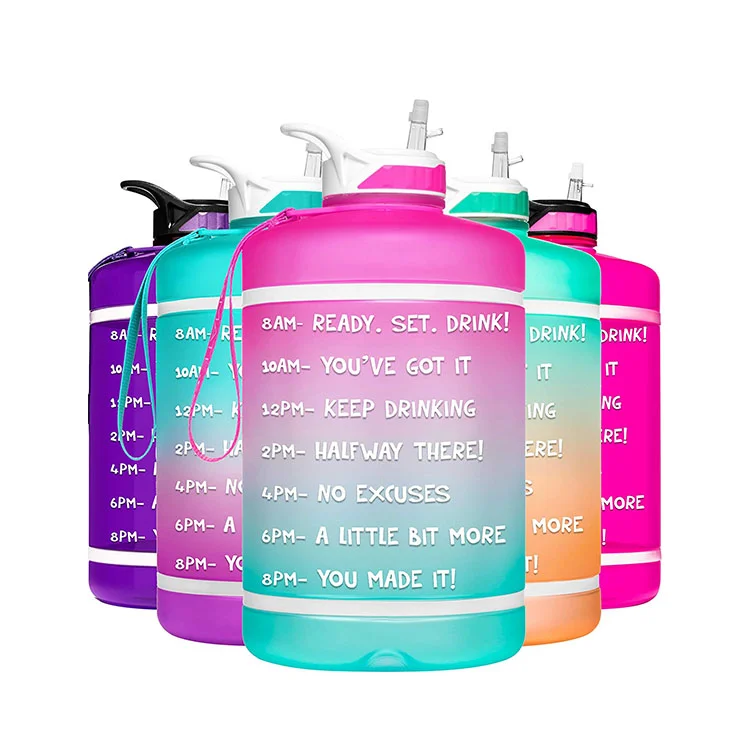 

1 Gallon Water Bottle with Time Marker and Straw, BPA Free 128oz Leak Proof Motivational Large Water Bottle Jug with Handle,, Customized color acceptable