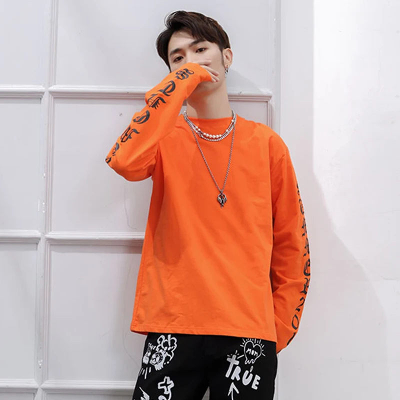 

Spring and summer new base shirt round neck printing large men's long sleeve T-shirt fashion casual loose trend T-shirt