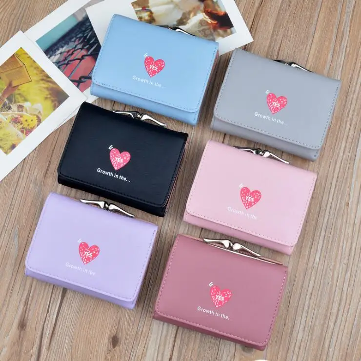 

China Hot Sale Three Fold Short Student Coin Purse Cute Small Wallet For Women, 6 colors