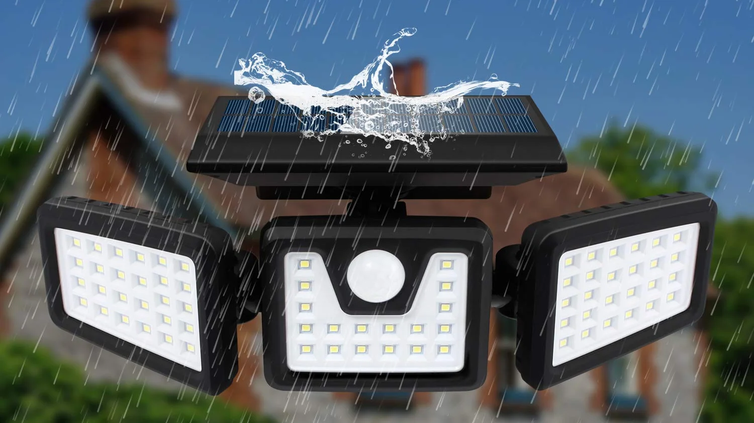 Abs High Power Waterproof Pir Motion Sensor Outdoor Led Garden 3 Head