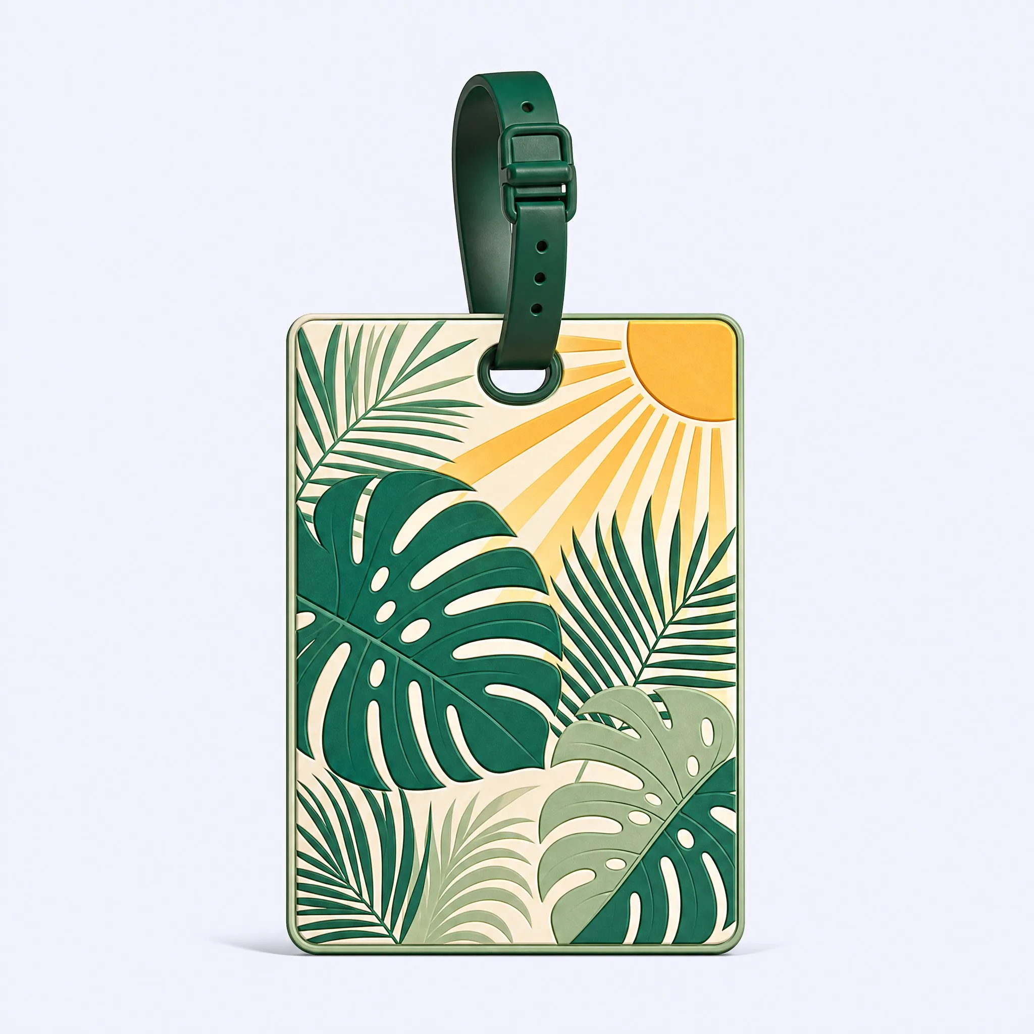 Custom 3D Soft PVC Tropical Botanical Monstera Luggage Tag Front Artwork Full View