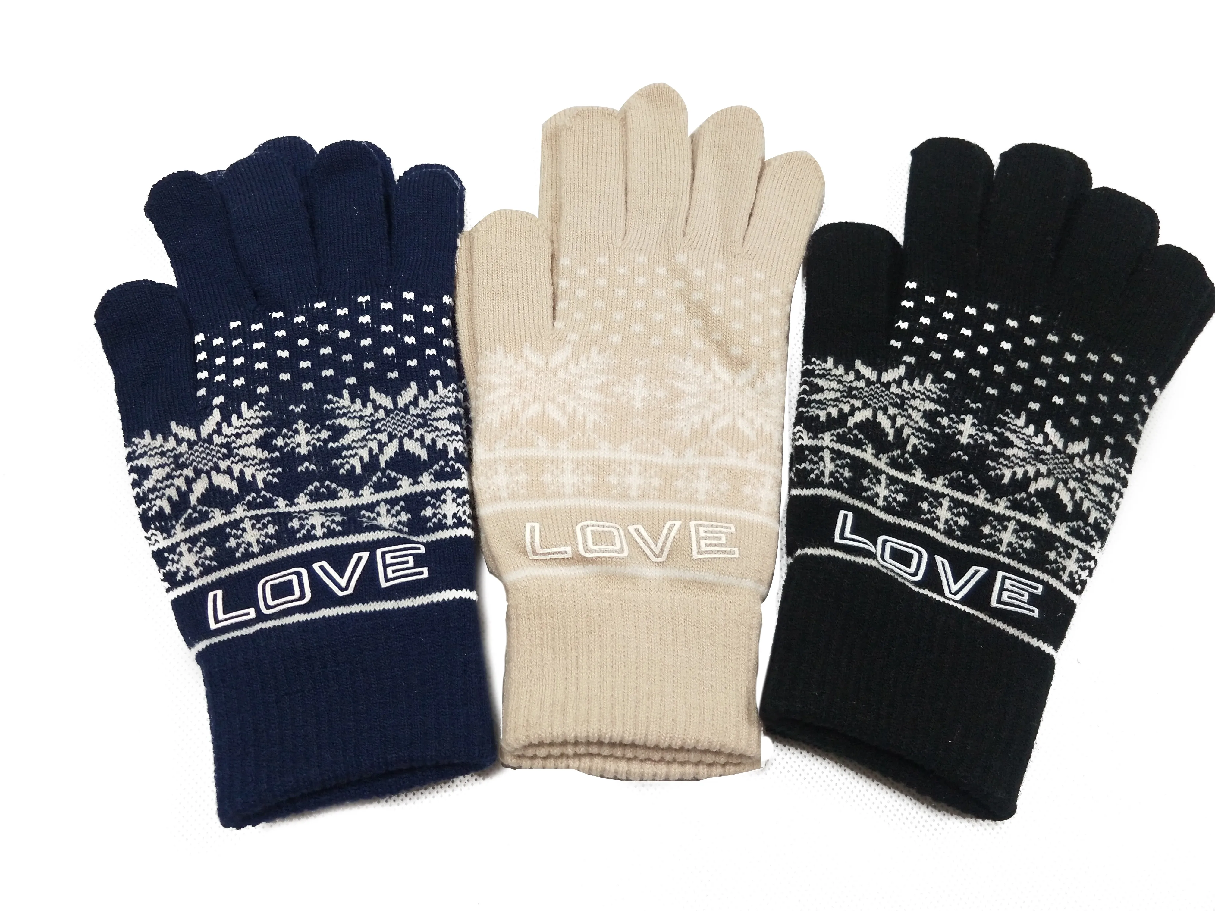 
Hot sale 100%Acrylic Knitted Jacquard pattern customized logo funky fashion warm winter Magic Gloves 