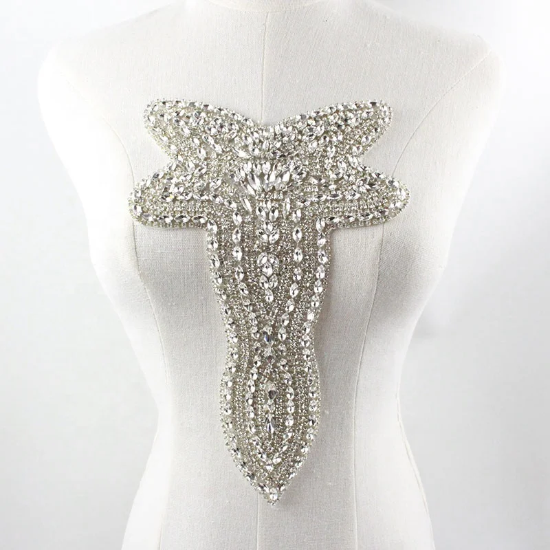 

HC-4955 New arrival african sew on ab rhinestone applique for bridal dresses, Customized