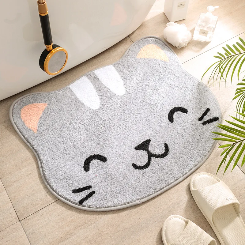 

Cartoon Cat Design Flocking Microfiber Material Extra-Soft Plush Super Absorbent Shaggy Bath Rug Carpet Mats for Tub Bath Room, Customized color