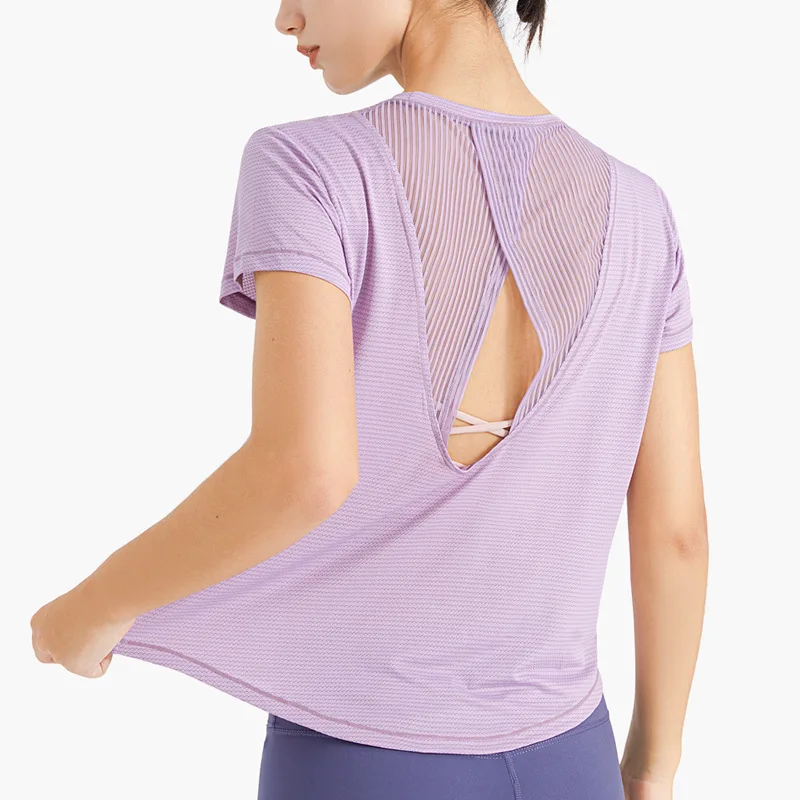 

Sports Short-Sleeved Women Loose Fitness Clothes Large Size Quick-Drying T-Shirt Yoga Tops Mesh Breathable Blouse