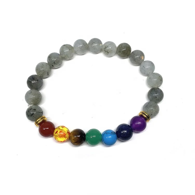 

Hotsale Natural Gemstone Bracelet 8mm Labradorite Stone Bracelet Seven Chakra Stone Beads Bracelet, 100% natural color