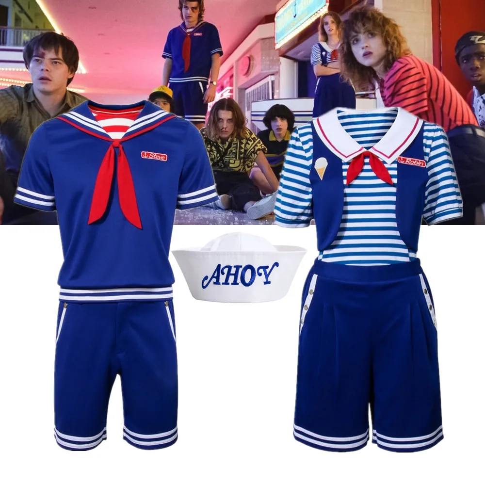 

Customized Cosplay Stranger Things Robin Scoops Ahoy Halloween Costume for Adult Women Ice-Cream Clerk Navy Uniform