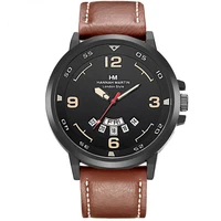 

HANNAH MARTIN 1602 Hot Sell Quartz Analog Watches For Men Leather Strap Calendar Week Display Casual Watch