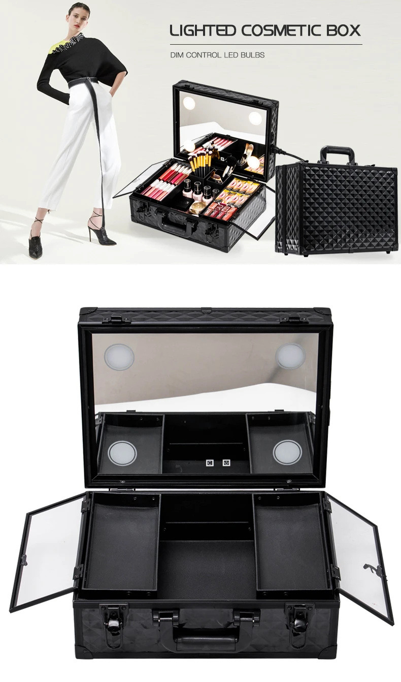 makeup luggage with lights