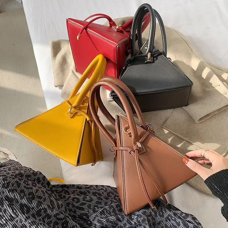 

High quality fashion unique design ladies crossbody shoulder bags purse triangle shaped handbags for women, 4colors