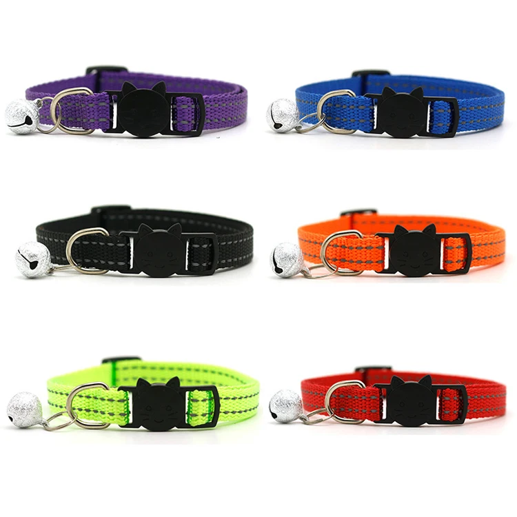 

Reflective Wire Frosted Bell Collar For Cats And Dogs Cat Head Safety Buckle Adjustable Pet Collar, Red, purple, black, fluorescent green, orange, royal blue