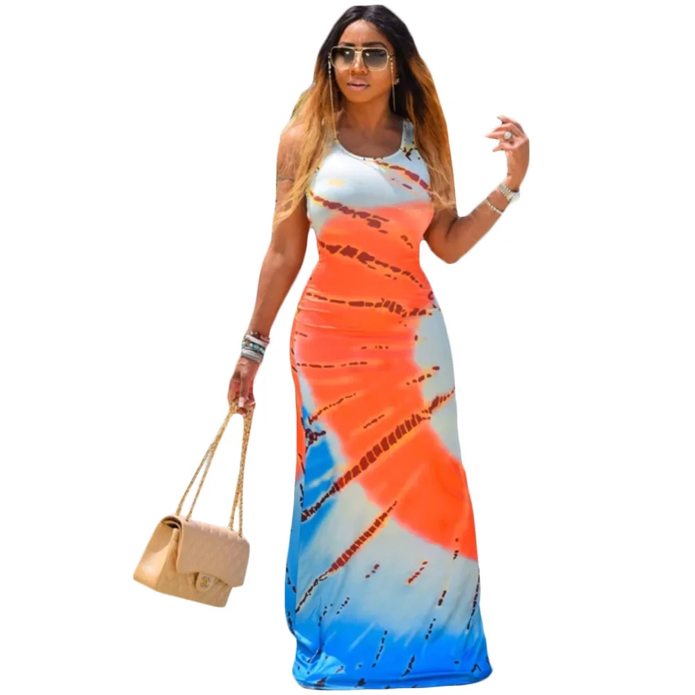 

2021 new arrivals maxi dress tie dye sleeveless club dresses fashionable casual dresses, As shown