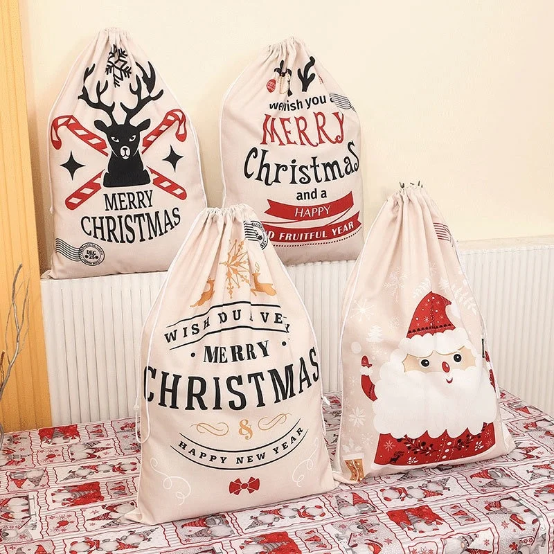 Large Christmas Bags Drawstring Canvas Christmas Gifts Santa Sack Bags DIY  Reusable Burlap Xmas Gift Bags with Drawstring