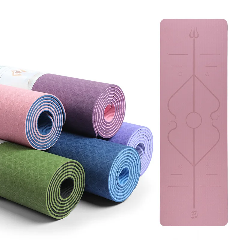 

TPE Yoga With Position Line Fitness Gymnastics Mats Double Layer Non-slip Beginner Sport Carpet Pads 1830*610*6mm Women Mat, Green, purple, blue, black, light purple