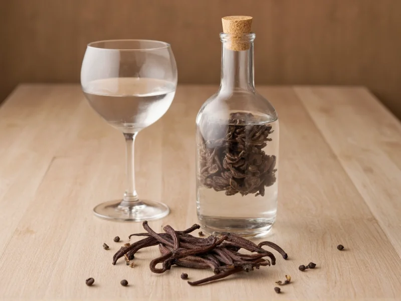 Vanilla beans and vodka in glass bottle