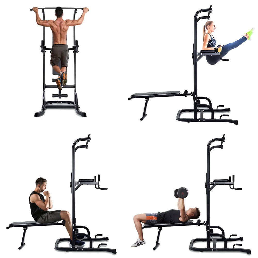 

Onetwofit Power Tower Workout Adjustable Multi-function Home Fitness Equipment Pull Up Bar Dip Station With Gym Bench, Black