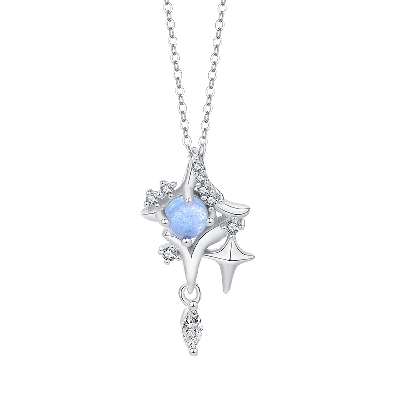 

Exquisite Appearance Hypoallergenic 925 Silver Sea Glass Stone Star Brilliant Pendant Necklace For Girls