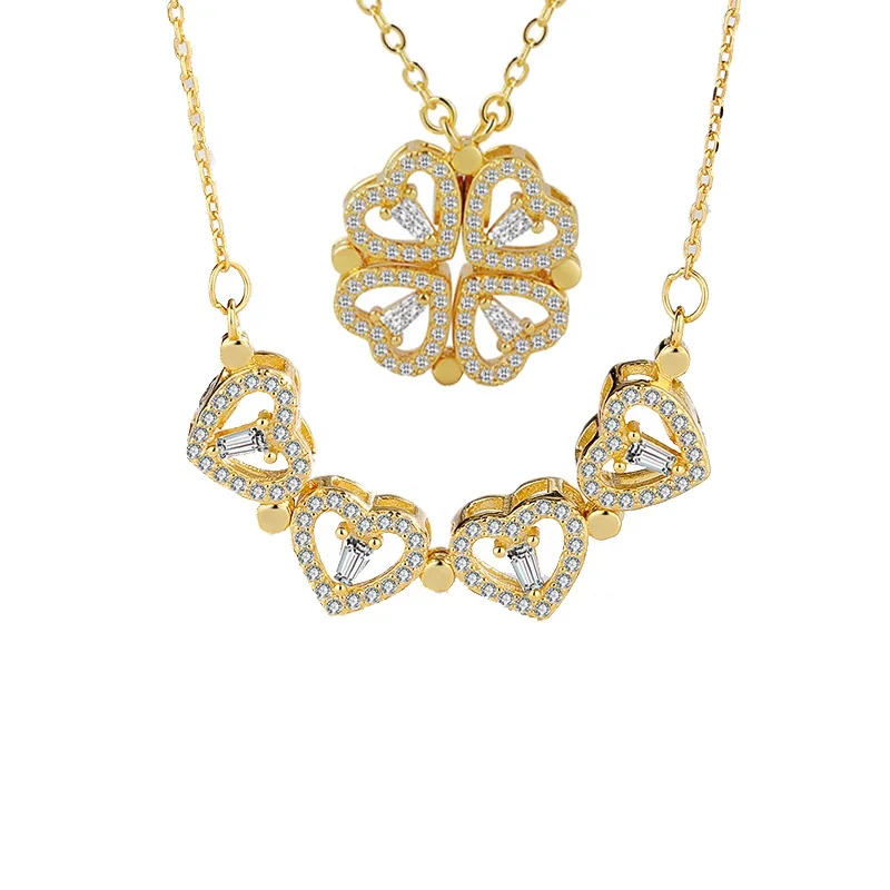 

Daidan 4 Clover Necklace Fine Jewelry Multi Use Four Heart Pendent 18K 925 Sterling Silver Necklaces