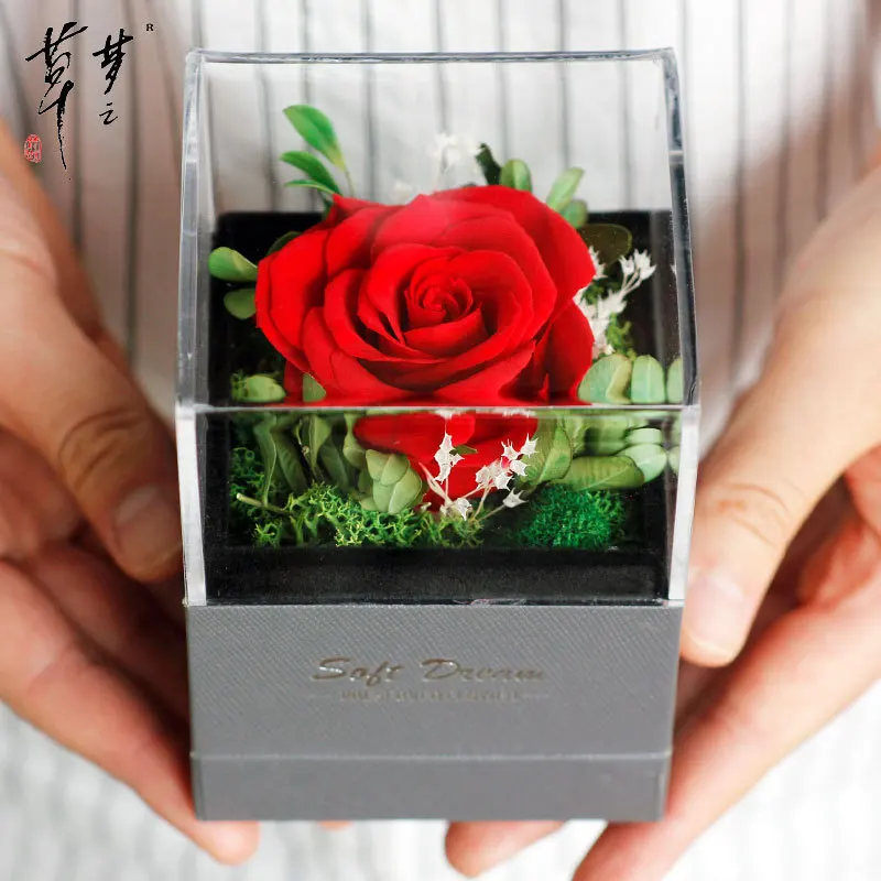 

2021 Christmas Valentine's Day Gifts Preserved Flowers Gift Box Rose Transparent Acrylic Necklace Jewelry Box, Picture
