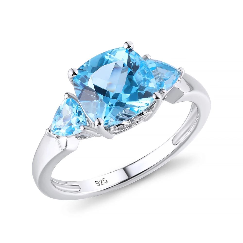 

High Quality Luxury Natural Blue Topaz Gemstone 925 Sterling Silver Engagement Rings Jewelry Women