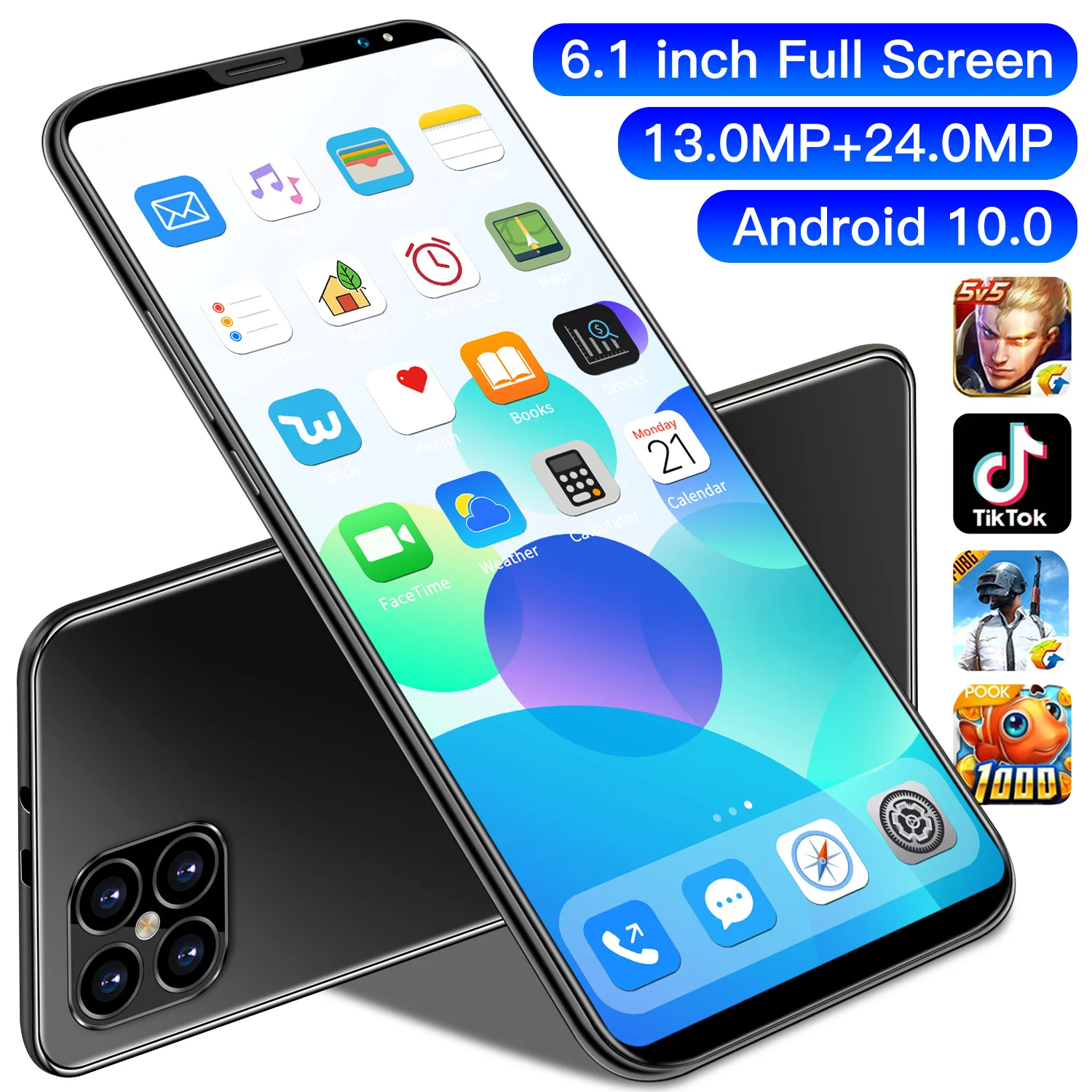 

I12 Pr0 6.1 Inch 6gb+128gb 13mp+24mp 4800mah 10 Core Touch Screen Support Online Class Game Mobile Phone