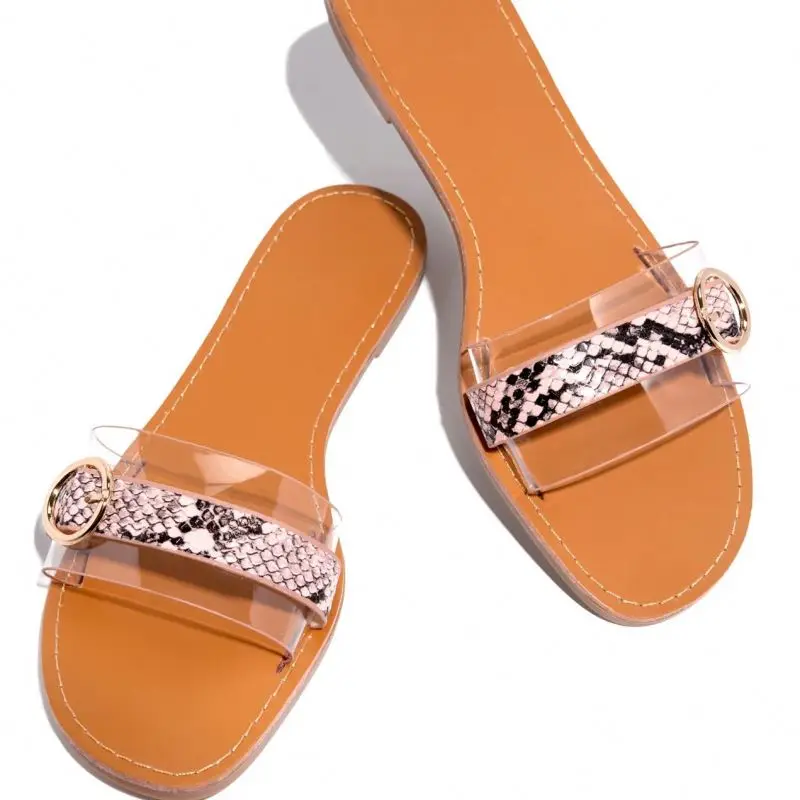 

2021Europe & American summer women new arrivals sandals fashion leopard print leisure out street plus size flat slippers, Picture color