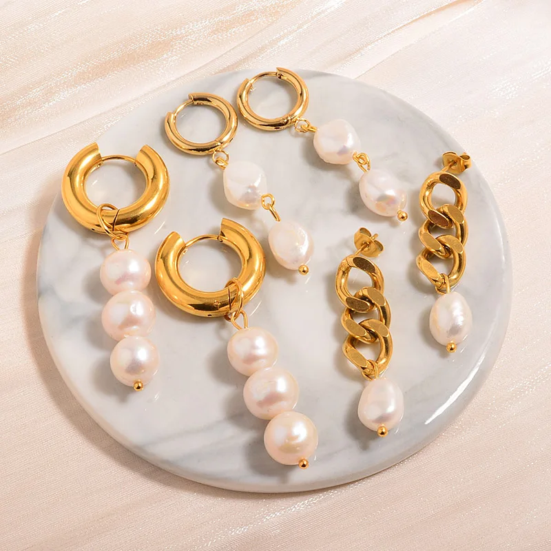 

Stainless Steel Dainty 18k Gold Plated Pearl Earring Wholesale Bridal Real Southsea Flower Long Pearl Earrings