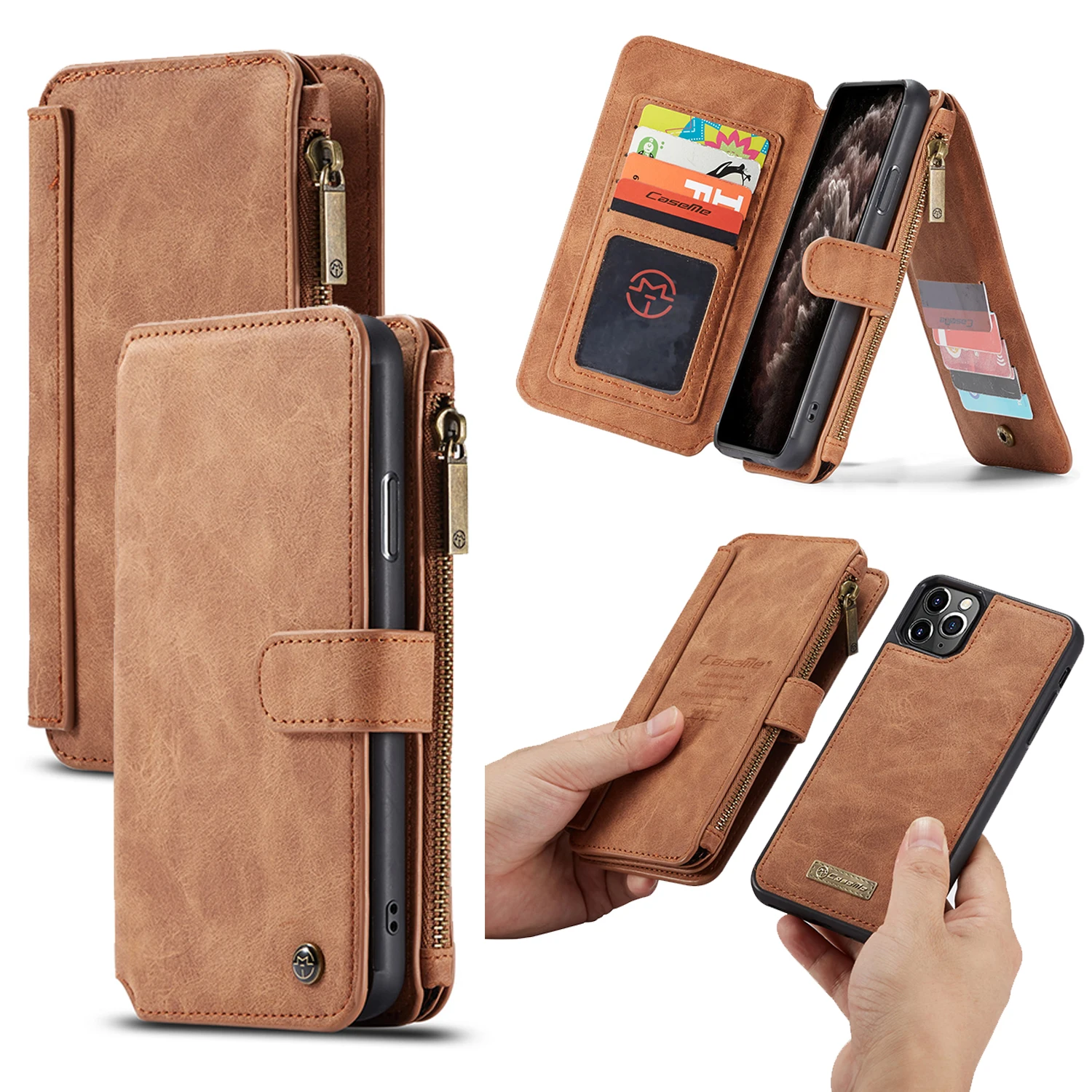 

CaseMe Hot Sale Multifunctional Use Leather Mobile Wallet Card Holder Phone Case For IPhone 6 7 8 X Xr Xs Max 11 Pro Max, Multi