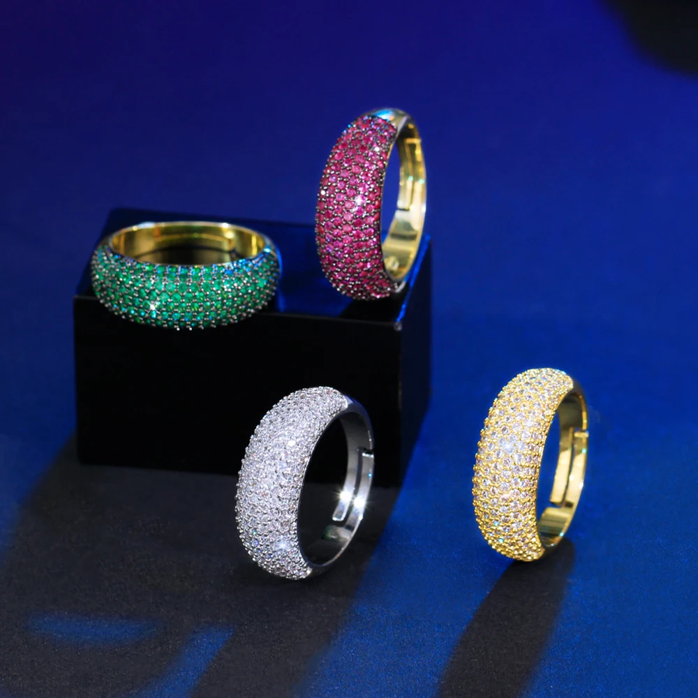 Red Green Micro Pave Round Cubic Zircon Stone Cute Yellow Gold Filled Adjustable Ring for Women Fashion Brand Bridal Jewelry