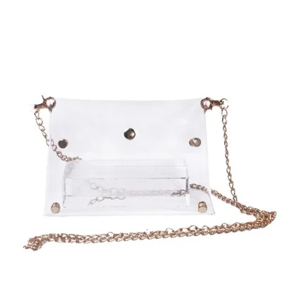 

D2511 Women 2021 Fashion Transparent PVC Cosmetic Bag Metal Chain Storage Shoulder Bag, 4 colors