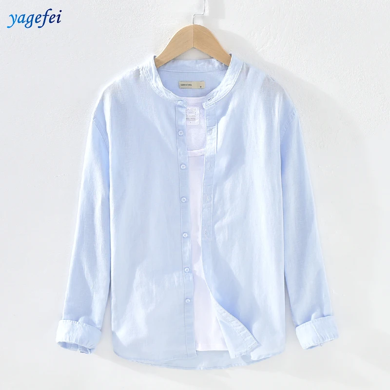 

Best price wholesale plain cotton linen long sleeve shirts collar men, Colors