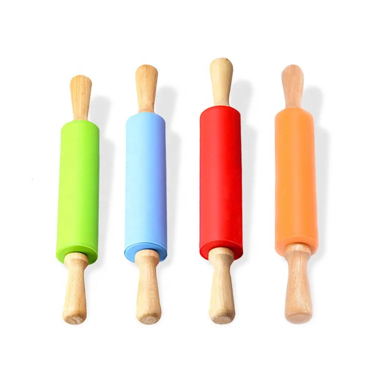 

29cm Nonstick food grade silicone rolling pin with wooden handle