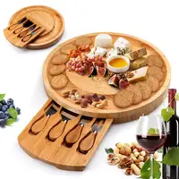 

Bamboo Cheese Board Set with Cutlery in Drawer Charcuterie Platter and Serving Tray with Cheese Knife