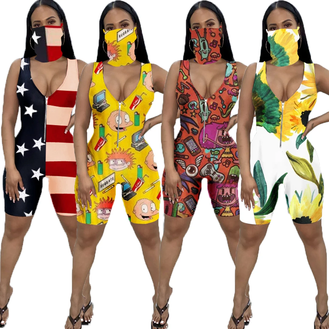 

FM-B3058 Summer New Arrival short women cartoon sports one pieces jumpsuit(without face cover), Pic