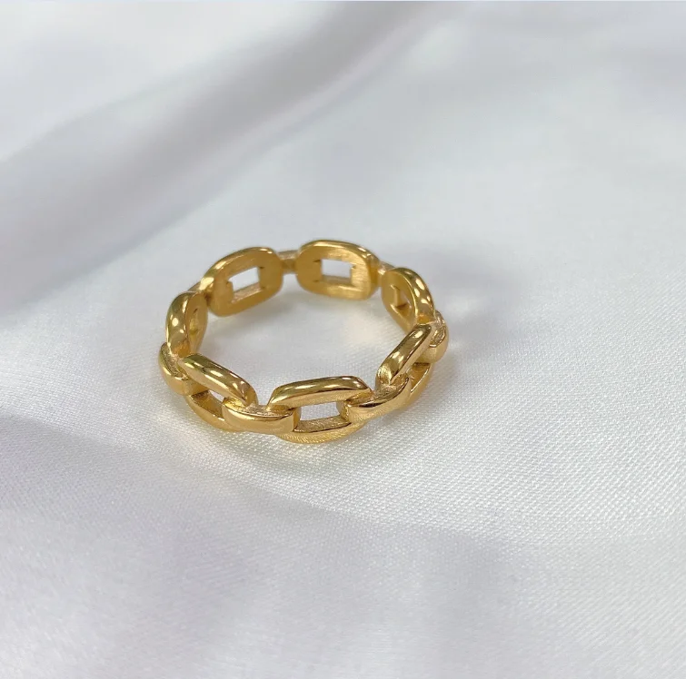 

Vintage Jewelry Gold Plated Ring Women Wedding Ring Trendy Chunky Link Chain Ring