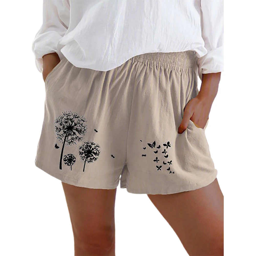 

2021 summer fashion casual loose girl shorts simple solid color shorts Dandelion print women's shorts