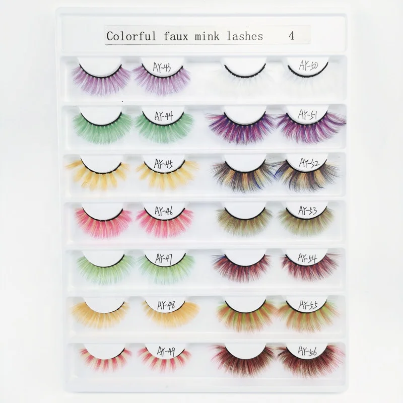 

3d wispy faux mink silk strip color lashes whole sale colorful colored lash