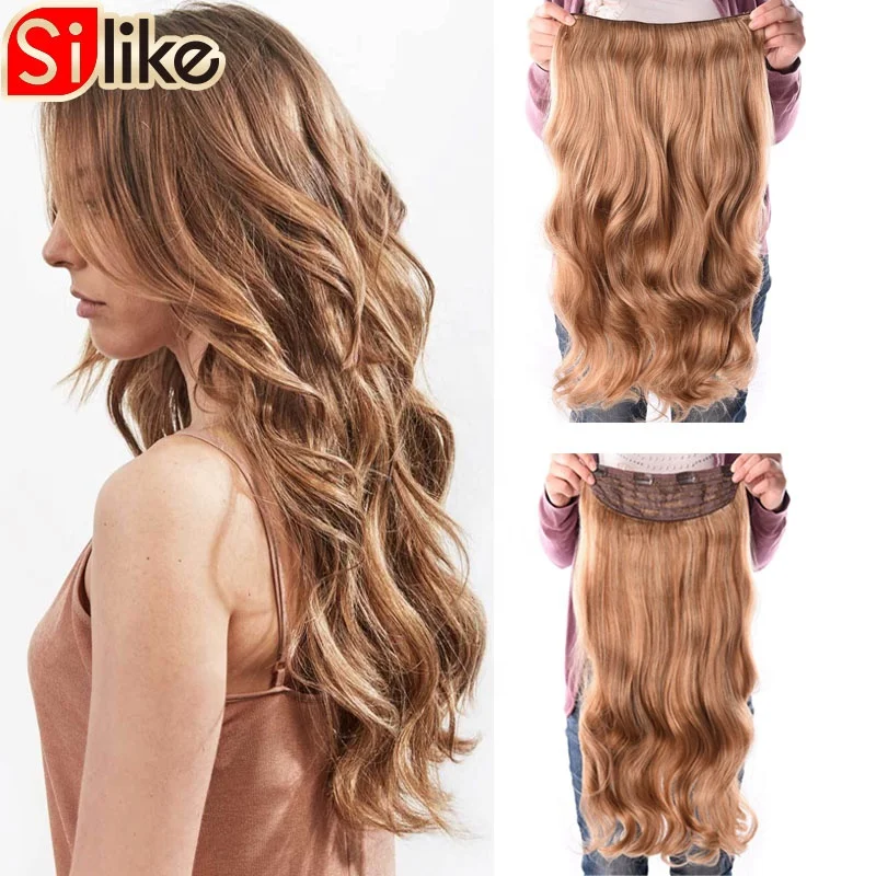 

Silike 190g 24 inch Stretched Wavy Clip in Synthetic Hair Extensions Heat Resistant Fiber 4 Clips one Piece 17 Colors Available, Pic showed