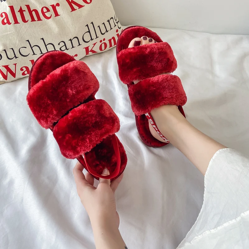 

Wholesale Soft Faux Fur Christmas Gift Slippers For Women, 6colors to choose