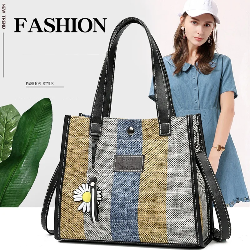 

European and American fashion retro ladies small square bag canvas stripe handbag large capacity diagonal shoulder bag, 8 colors