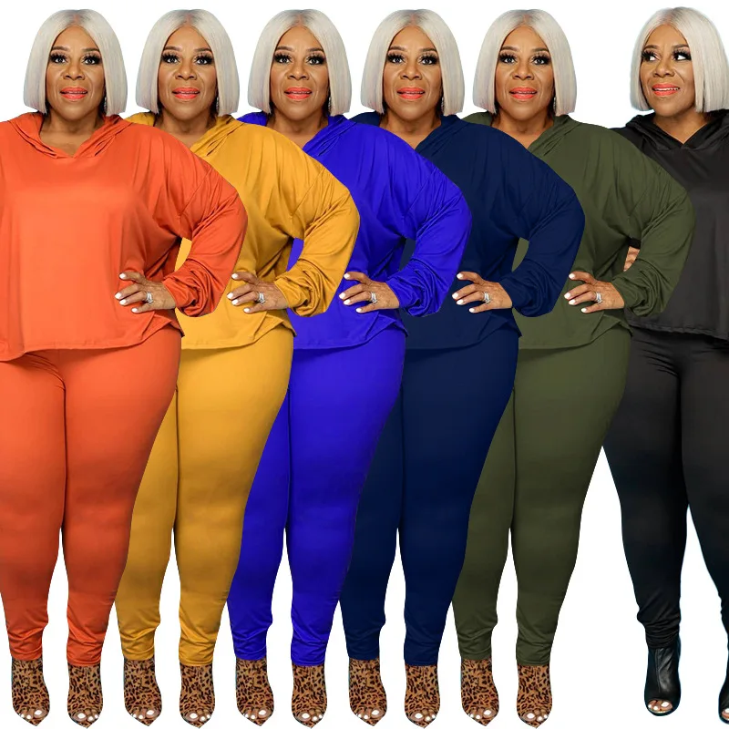 

Plus Size women Clothing 5xl 2 Piece Outfits Women Stretch Hoodie Loose Top Leggings tracksuit plus size two piece pants set, Black blue orange yellow army-green navy