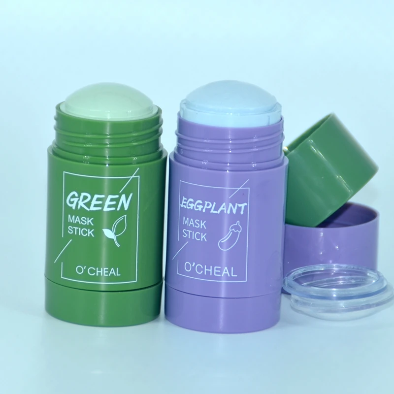 

green tea cleansing mask purifying clay sticks mask oil control skin care anti -acne eggplant remove blackhead mud mask