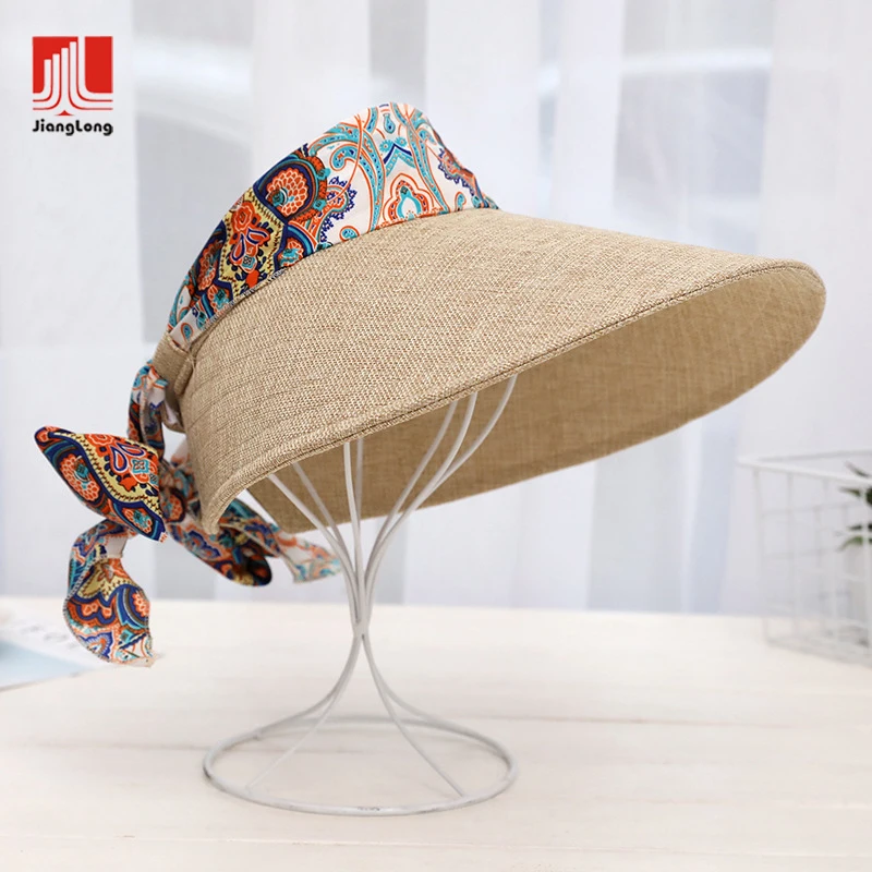 

Customized Women's Wide Brim Print Bow Lightweight Foldable Roll Up Straw Beach Sun Visor Hat